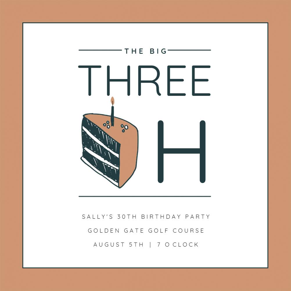 30 cake slice - birthday invitation