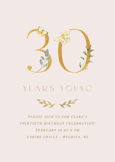 30 Years Young - Birthday Invitation Template | Greetings Island