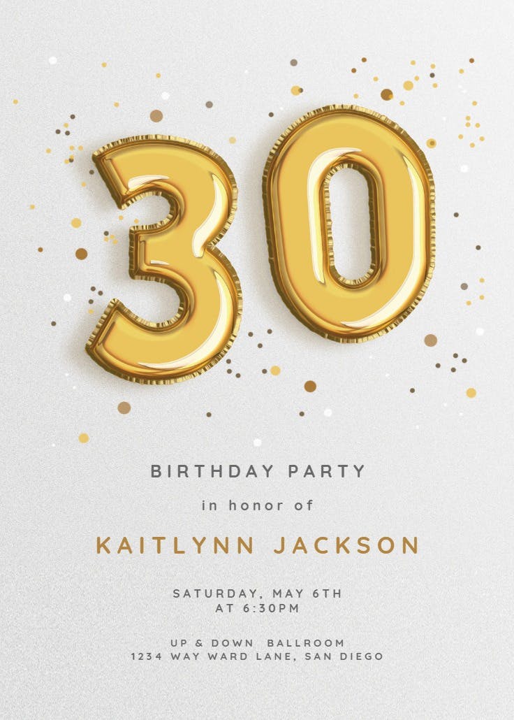 30th foil balloons - birthday invitation