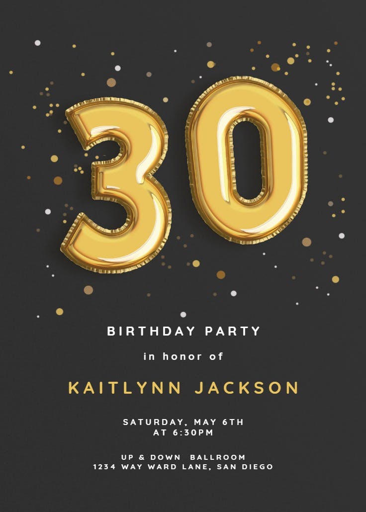 30th foil balloons - birthday invitation