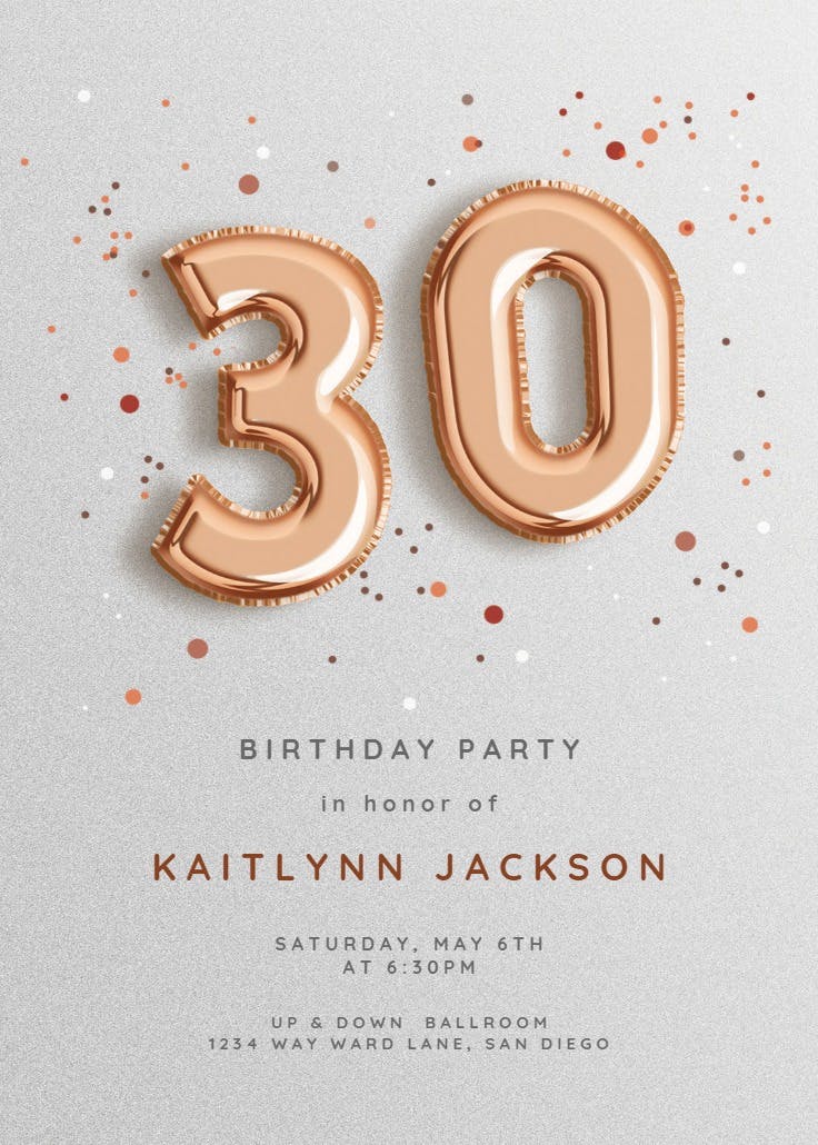 30th foil balloons - birthday invitation