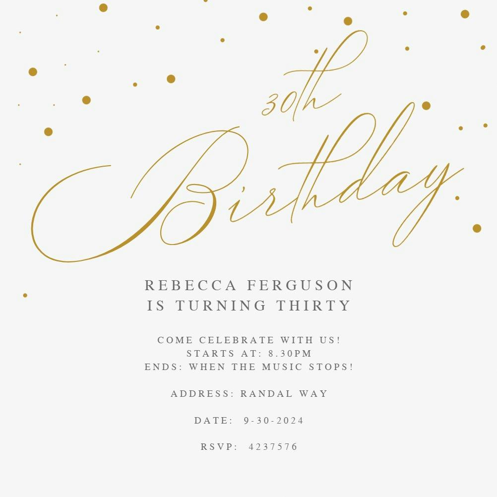 30th golden flakes -  invitación de cumpleaños