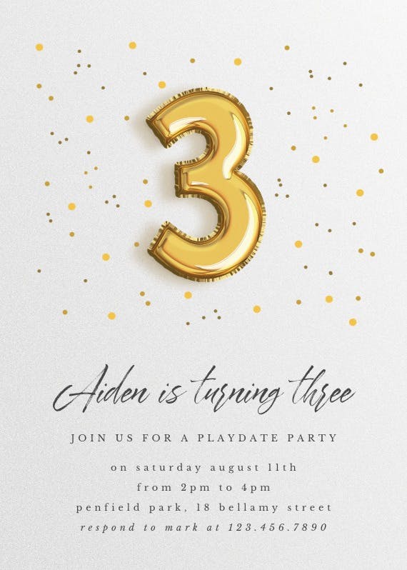 3rd birthday balloons - birthday invitation