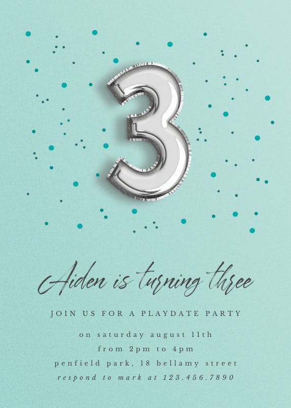 3rd birthday balloons -  invitación de cumpleaños