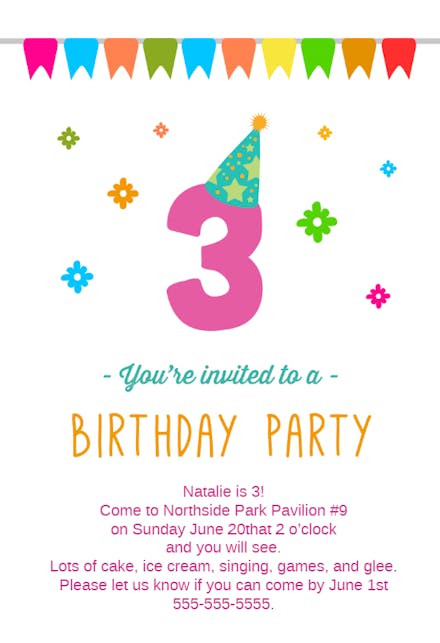 3rd Birthday Party - Birthday Invitation Template (Free) | Greetings Island