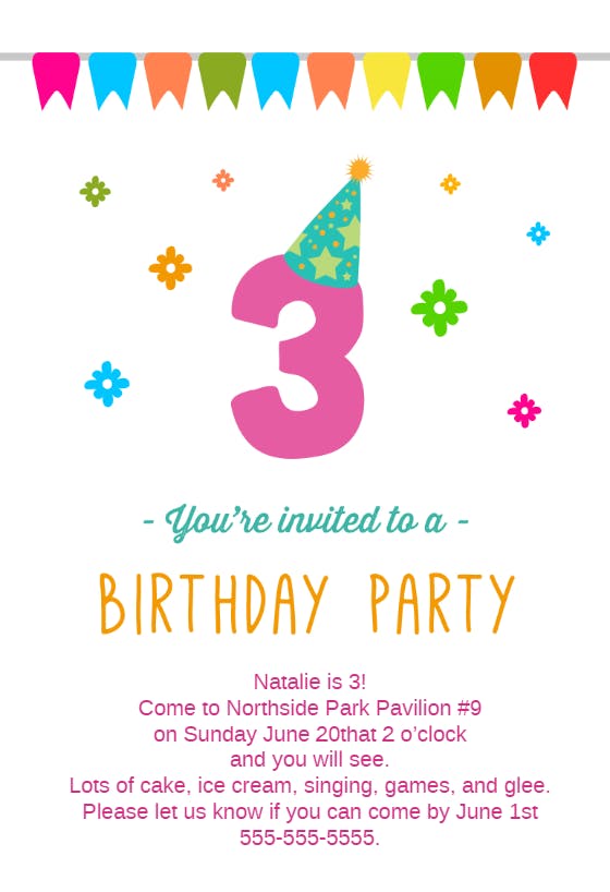 3rd birthday party - birthday invitation