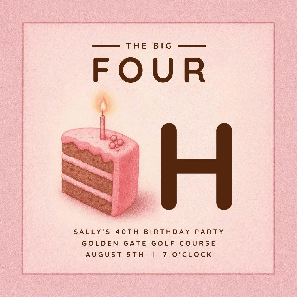 40 cake slice -  invitación de cumpleaños