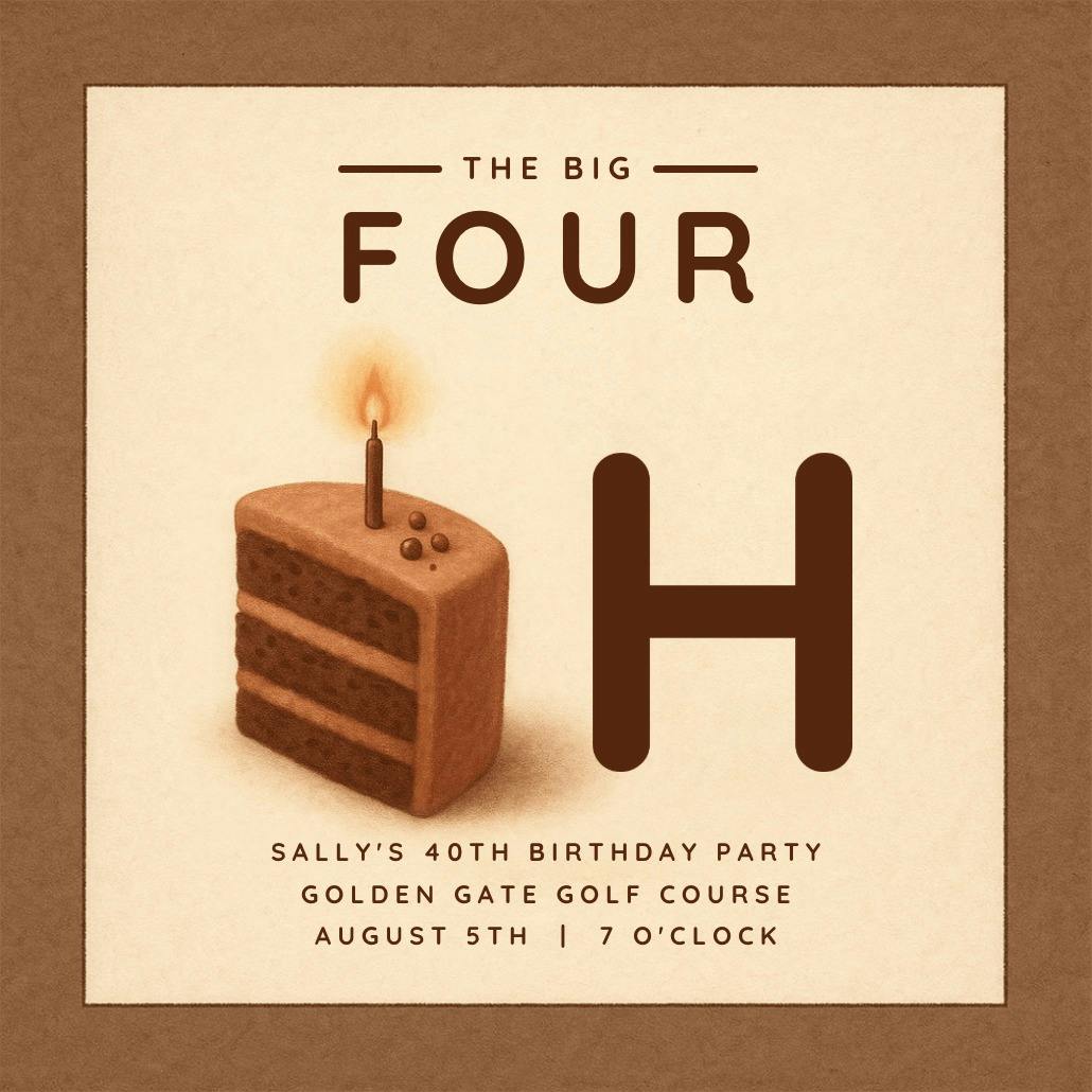 40 cake slice - birthday invitation