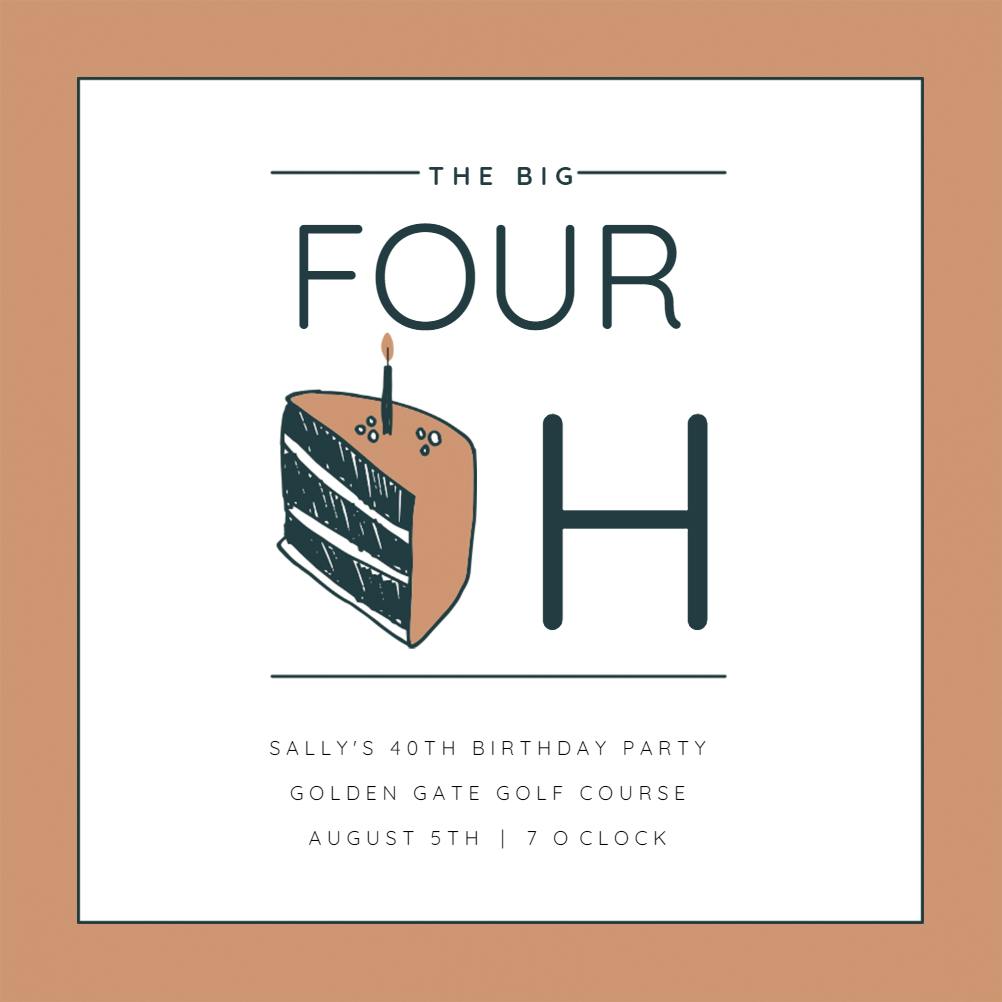 40 cake slice -  invitación de cumpleaños