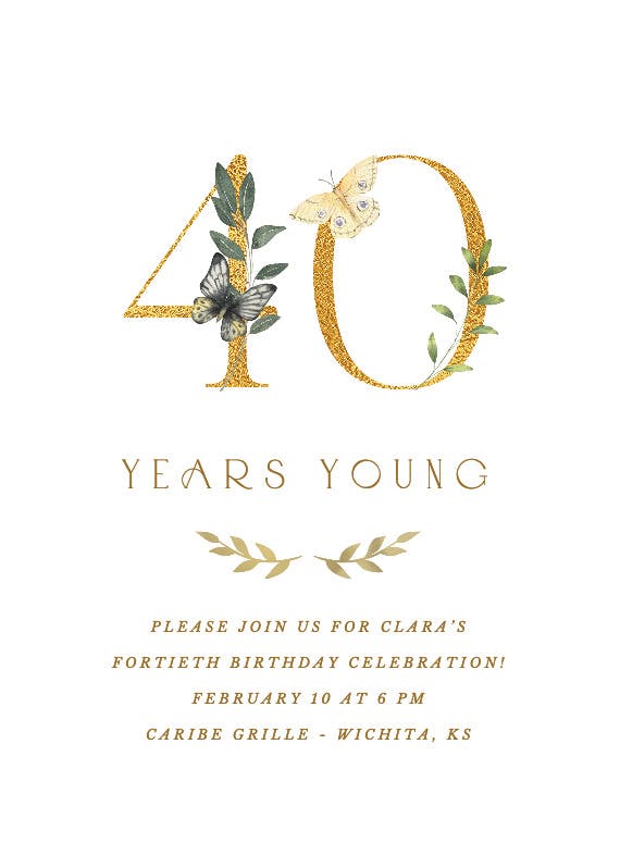 40 years young -  invitación de cumpleaños