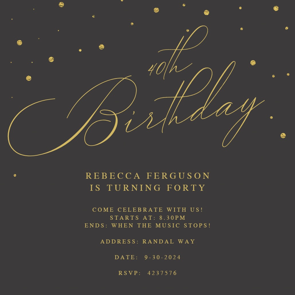 40th Golden Flakes - Birthday Invitation Template (Free) | Greetings Island