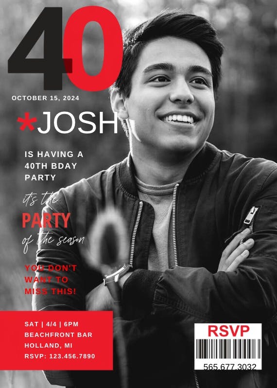 40th mans magazine cover - invitación de fiesta de cumpleaños con foto