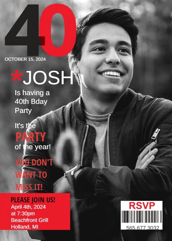 40th mans magazine cover -  invitación de cumpleaños