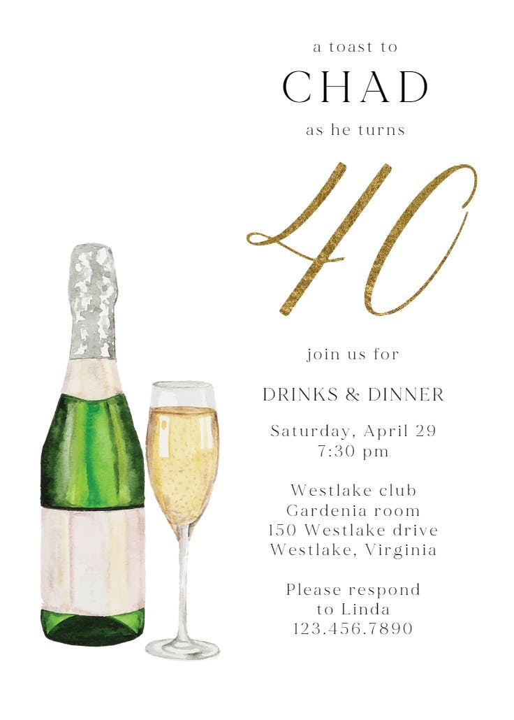 40th toasting time - birthday invitation