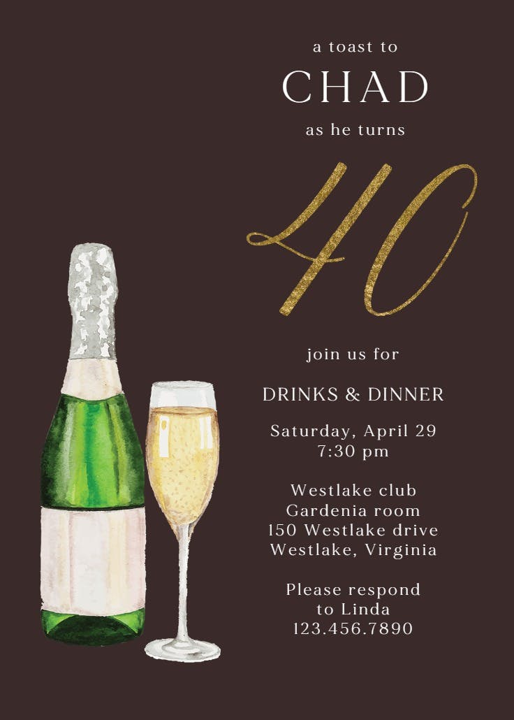 40th toasting time - birthday invitation