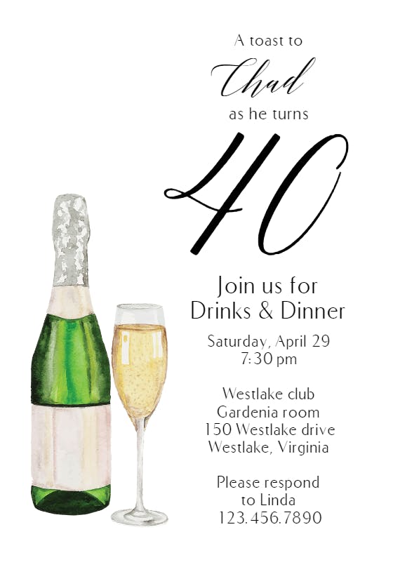 40th toasting time - birthday invitation