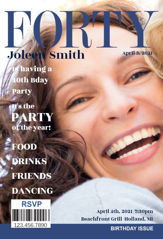 40th womens magazine cover - birthday invitation