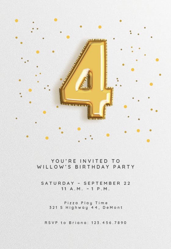 4th birthday balloons - birthday invitation