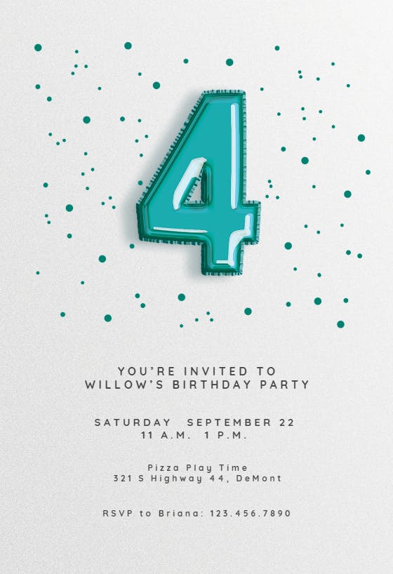 4th birthday balloons -  invitación de cumpleaños