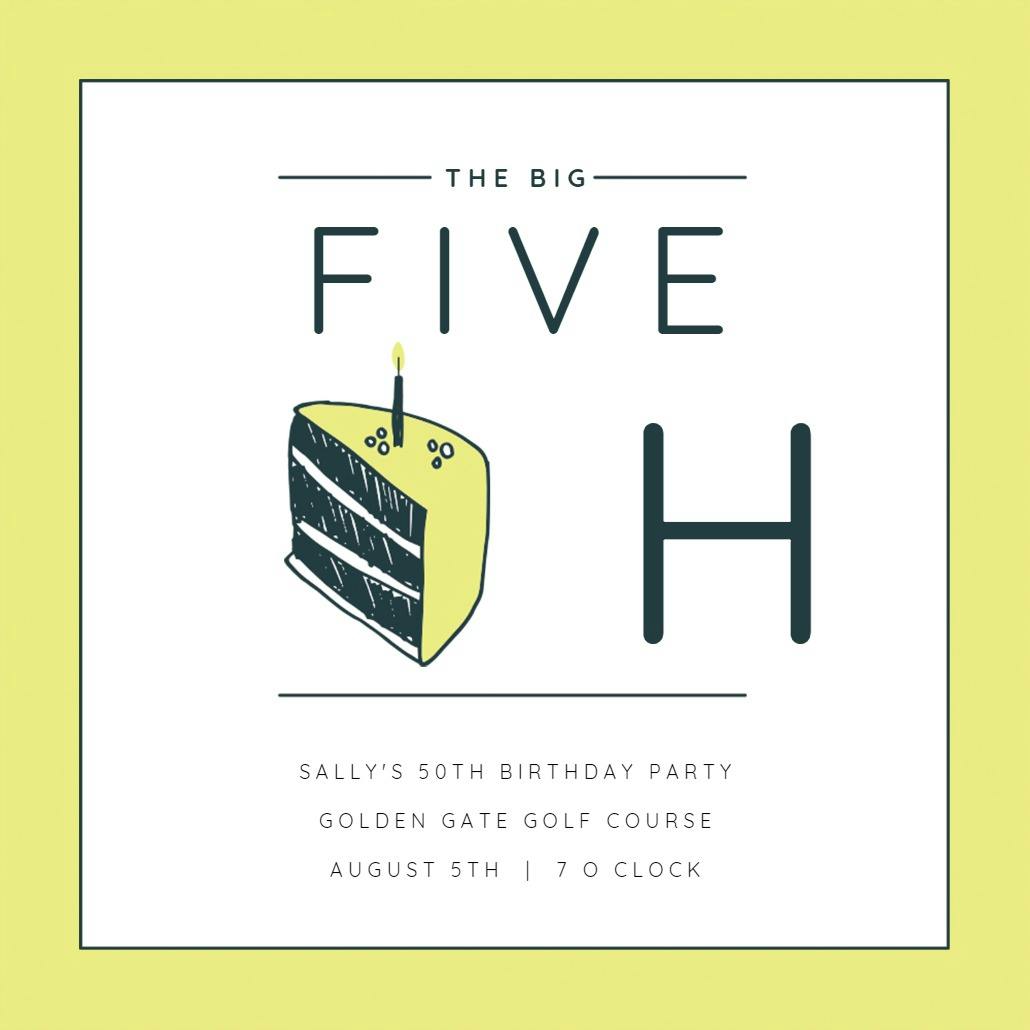 50 cake slice - birthday invitation