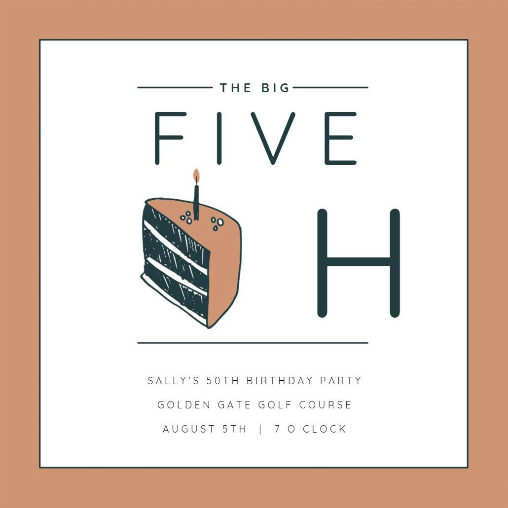 50 cake slice - birthday invitation