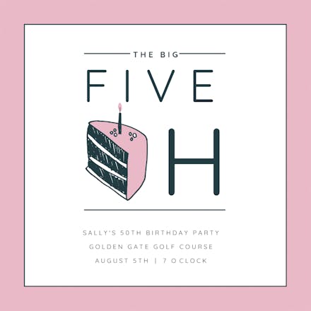 50 Cake Slice - Birthday Invitation