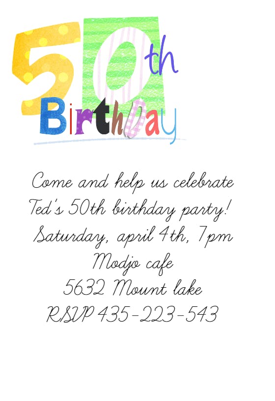 50th birthday -  invitación de cumpleaños
