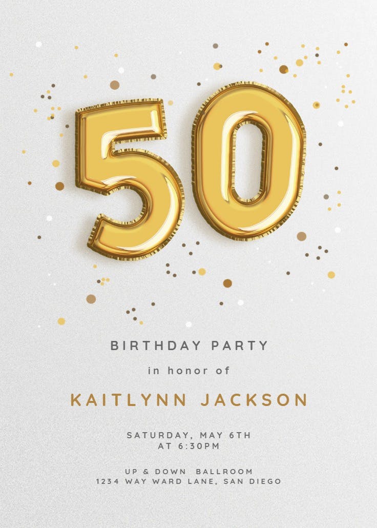 50th foil balloons - birthday invitation