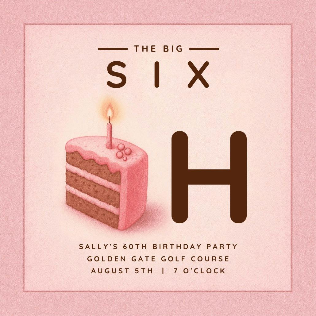 60 cake slice - invitación de cumpleaños