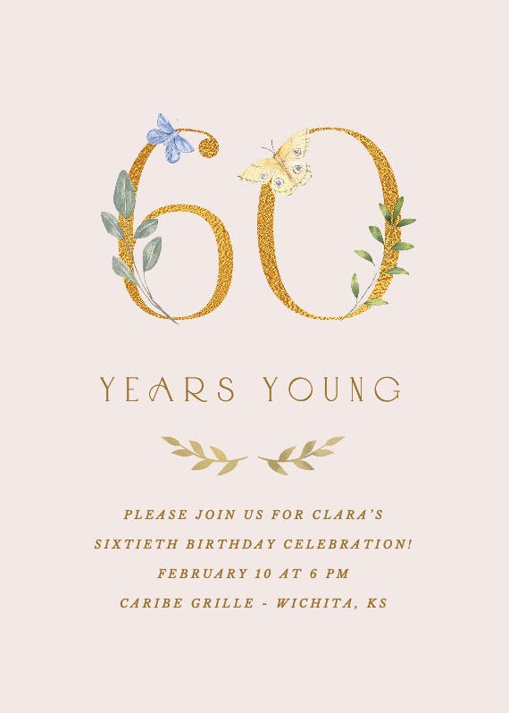 60 years young -  invitación de cumpleaños