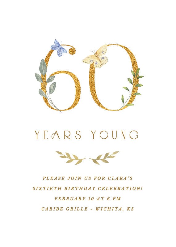 60 years young - invitación de cumpleaños