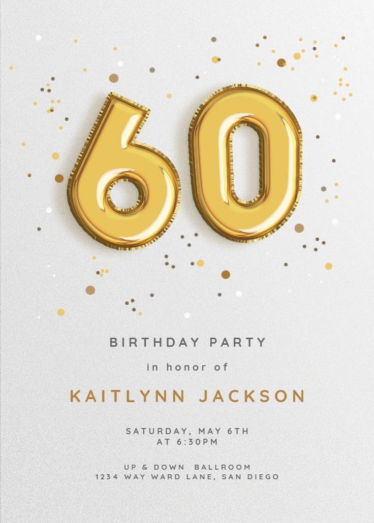 60th foil balloons - invitación de cumpleaños