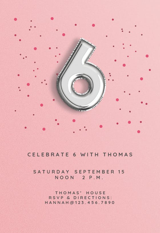6th birthday balloons - birthday invitation