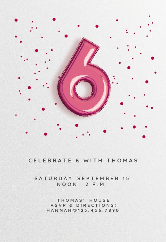 6th birthday balloons -  invitación de cumpleaños