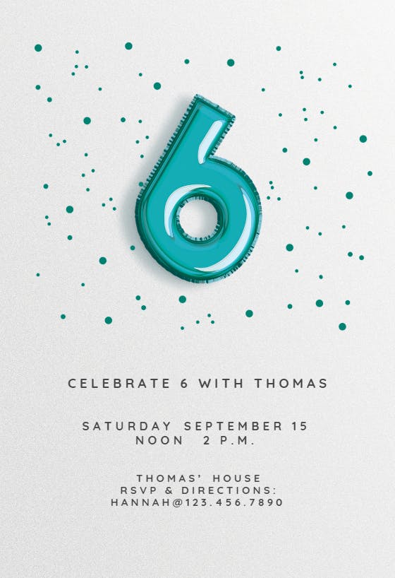 6th birthday balloons - birthday invitation