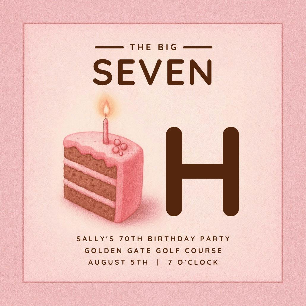 70 cake slice - birthday invitation