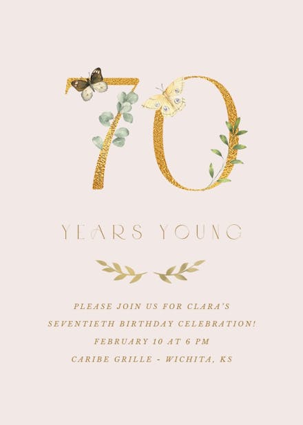 70 years young - birthday invitation