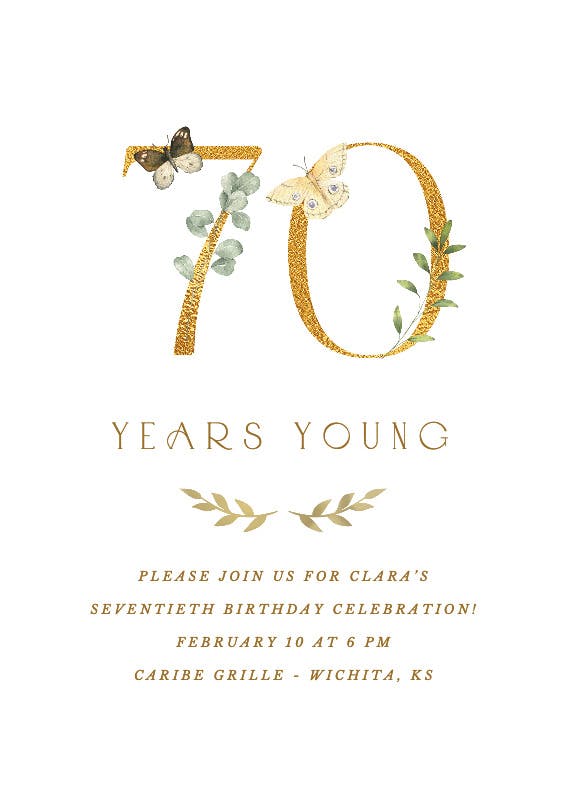70 years young -  invitación de cumpleaños