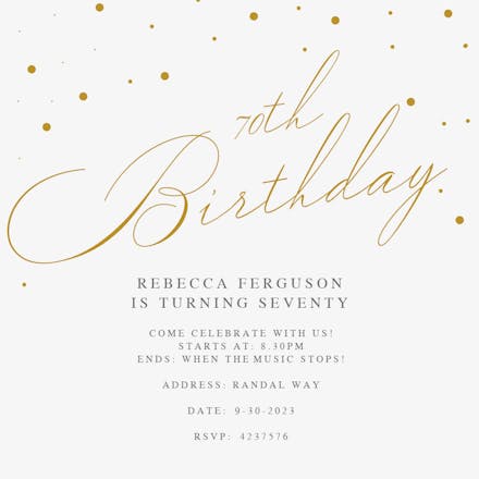 70th Golden Flakes - Birthday Invitation