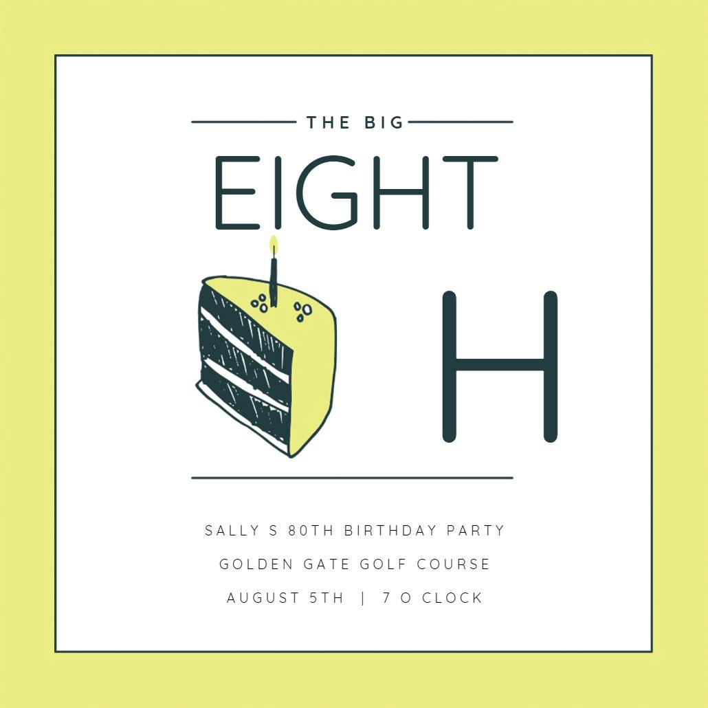 80 cake slice - birthday invitation