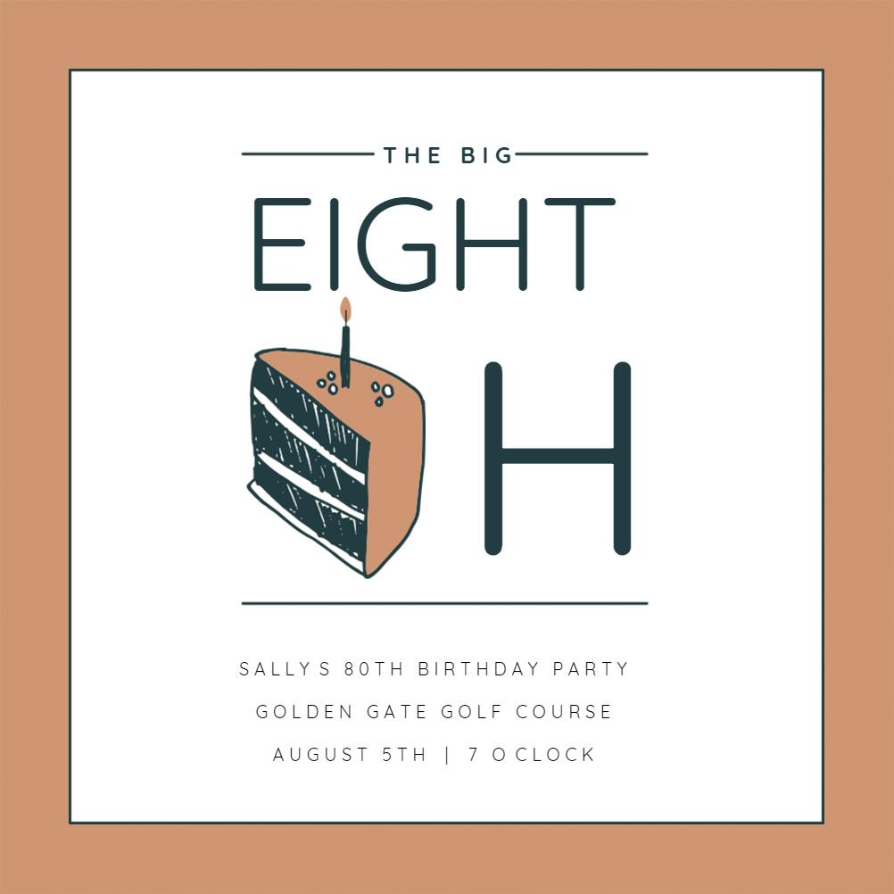 80 cake slice -  invitación de cumpleaños