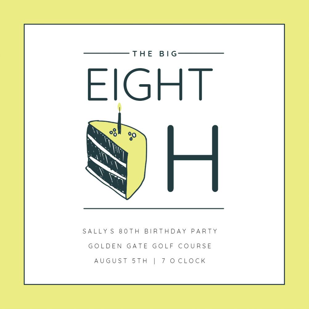 80 cake slice -  invitación de cumpleaños