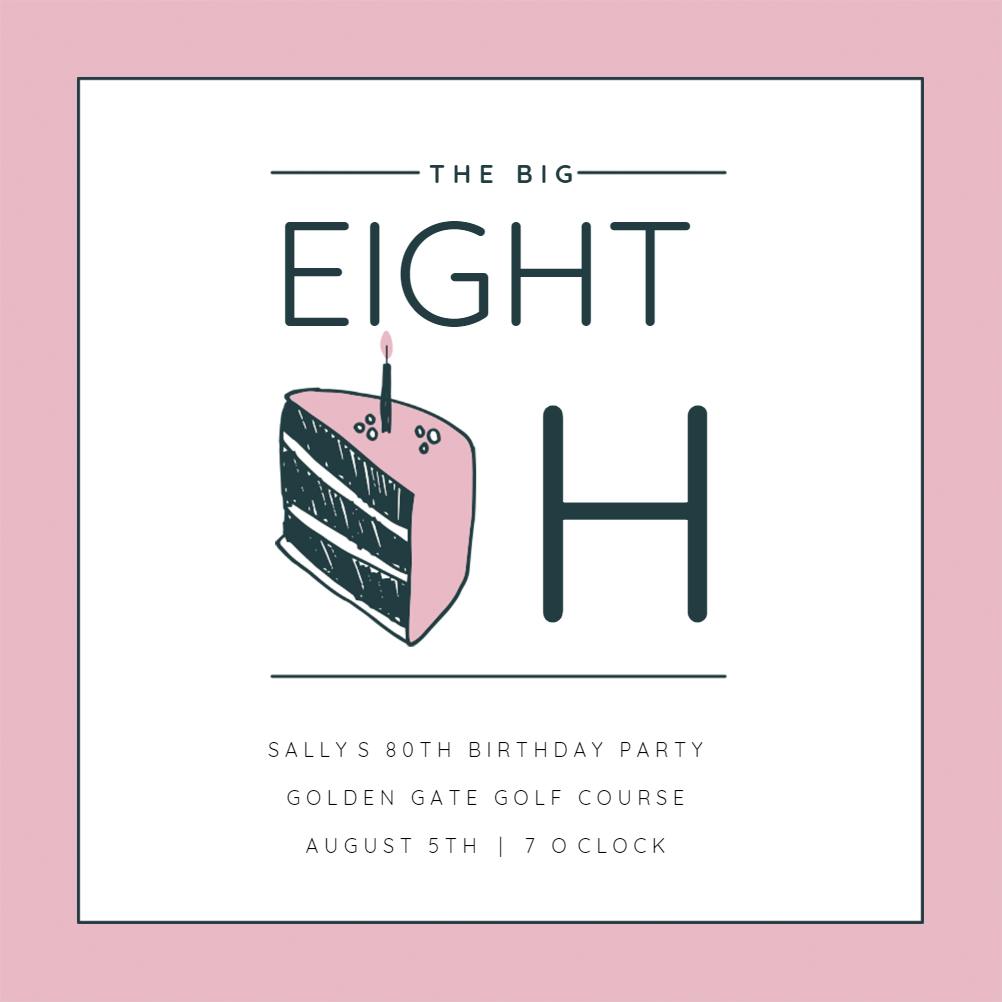 80 cake slice - birthday invitation