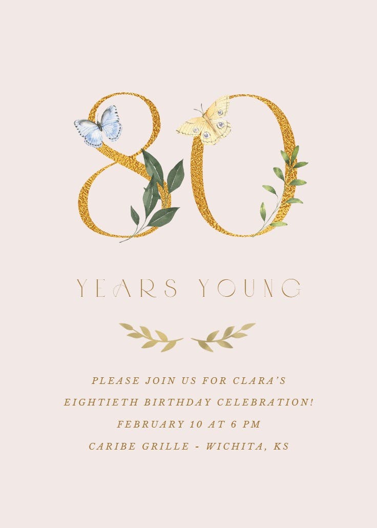 80 years young -  invitación de cumpleaños