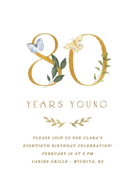 80 years young -  invitación de cumpleaños