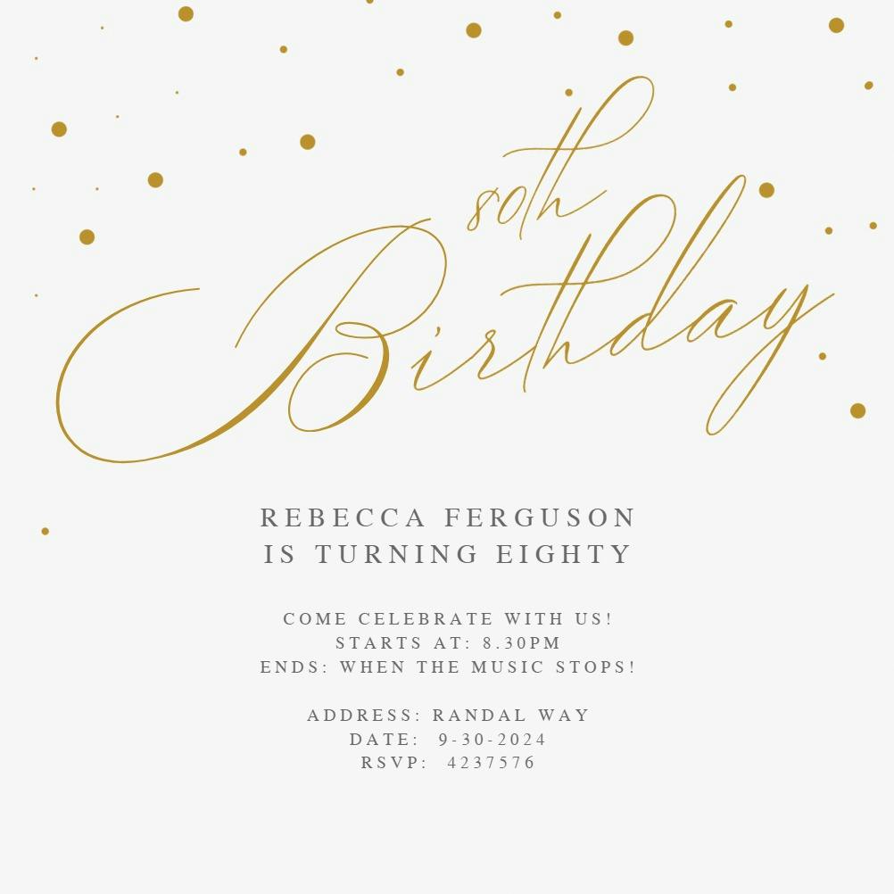 80th golden flakes -  invitación de cumpleaños