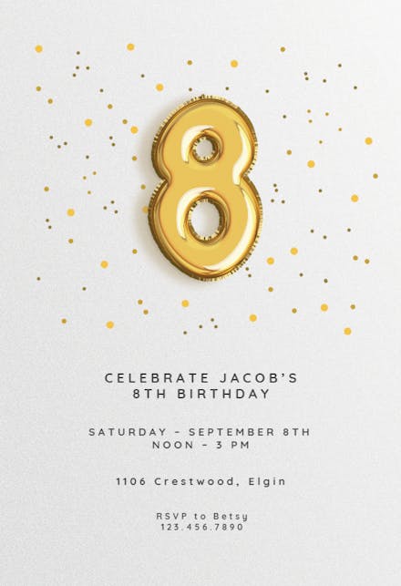 8th birthday Balloons - Birthday Invitation