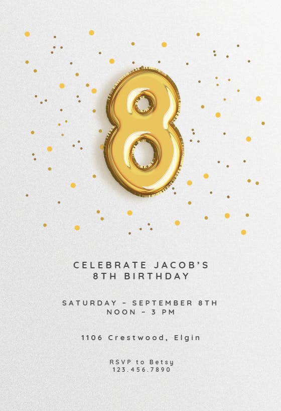 8th birthday balloons - birthday invitation