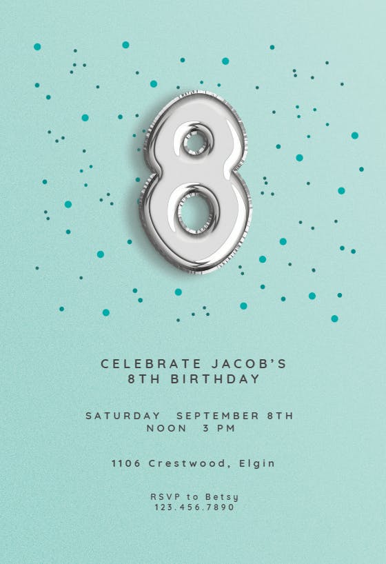 8th birthday balloons -  invitación de cumpleaños