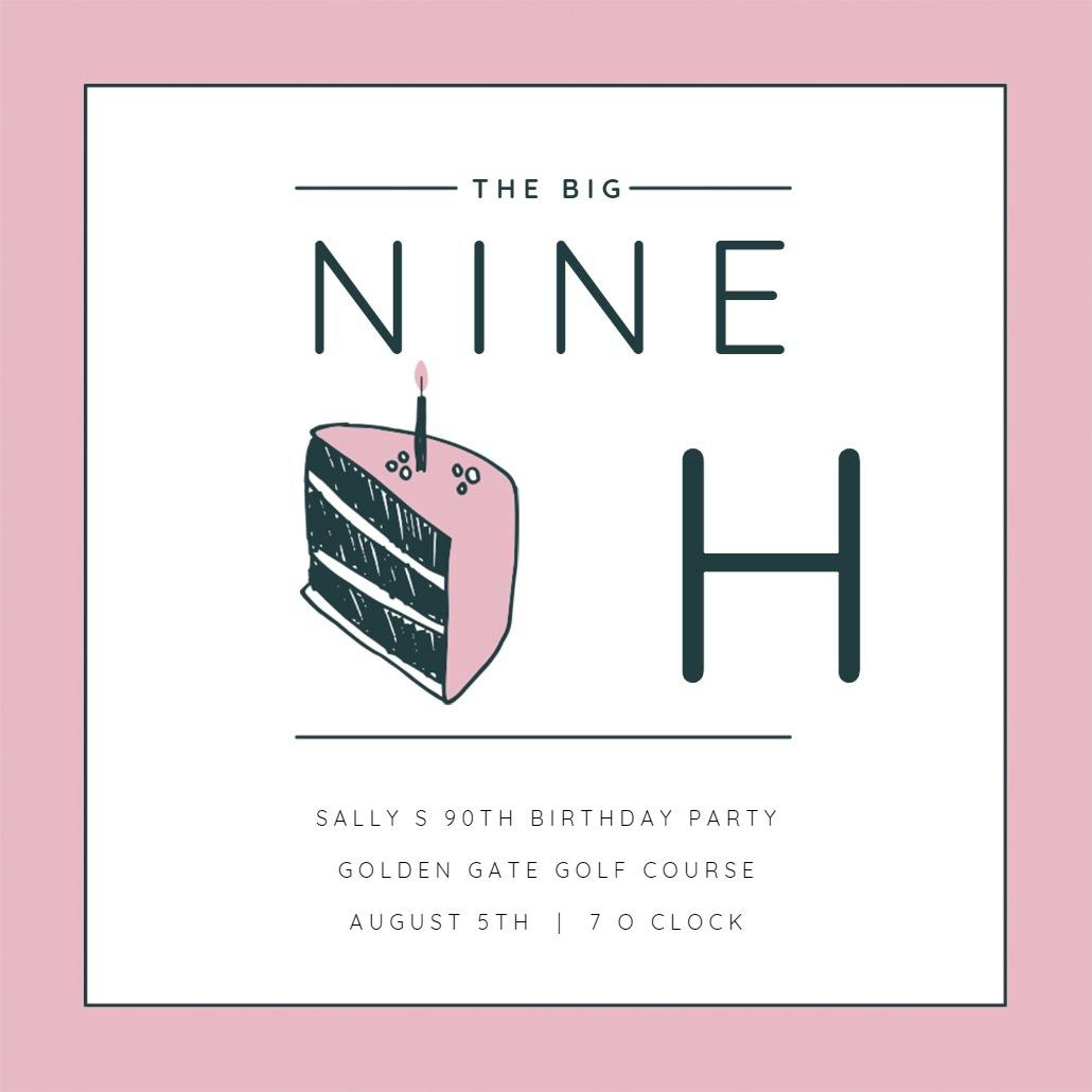 90 cake slice - invitación de cumpleaños